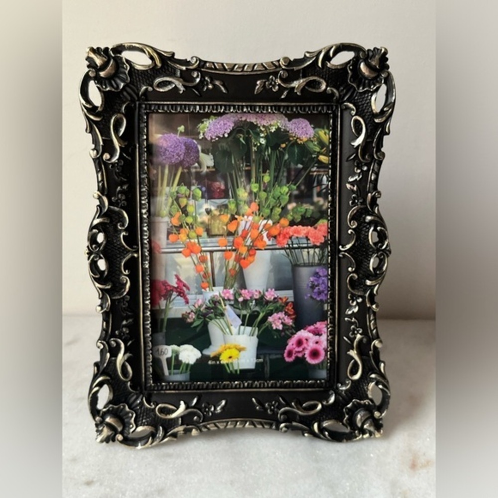 4X6" Black Gilded Ornate Floral Picture Photo Frame Tabletop Wall - Picture 2 of 13
